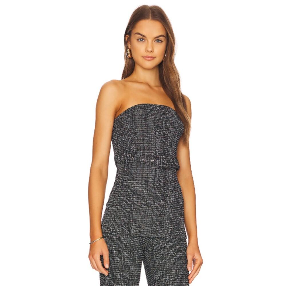 Camila Coelho x REVOLVE Tweed Vanessa Strapless Top Belted Metallic Black - Picture 3 of 12